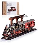 ROWOOD Dampflok 3D Holzpuzzle, Holzeisenbahn Modellbausätze Für Erwachsene Zum Bauen, Vintage Bastelset Für Handwerksmodelle, DIY Weihnachts Und Geburtstagsgeschenke Für Männer Und Jungen