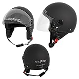 Motorradhelm Motorrad Roller Jet Helm Demi Mit Viser Matt Schwarz L