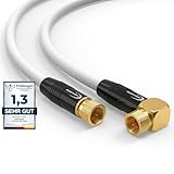 RedStar24 4m SAT Antennenkabel Satellitenkabel Digital HDTV 135dB 2X F-Stecker 1x 90° gewinkelt VERGOLDET Koaxialkabel Class A+ Ultra HD 4K 3D UHD Koaxial Satelliten Router Modem Kabel (4m, Weiß)