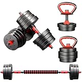 4-in-1 Hantel-Set, verstellbare Gewichte, 29,9 kg, Langhantel mit Verbindungsstange, verwendet als Kugelhantel, Liegestütz-Ständer, Ganzkörper-Fitness, freies Gewichtsset, Ausrüstung, Workout-Training