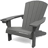 Keter Alpine Adirondack Chair, Outdoor Gartenstuhl aus Kunststoff mit Getränkehalter, grau, wetterfest, amerikanischer Design-Klassiker, für Garten, Terrasse und Balkon, 93 x 81 x 96,5 cm