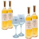 Samos Wein Vin Doux 4x 0,75l plus 2 Samos Weingläser | 15% Vol. | Samos Wein | Griechischer Likörwein | Griechischer Dessertwein