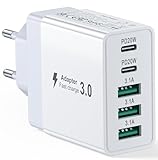 50W USB C Ladegerät Mehrfach 5-Port Schnellladegerät Netzteil Stecker Adapter PD QC Ladestecker für iPhone ALLE Serien & iPad, Tablets, Google, Samsung, Handys (1-Standard)