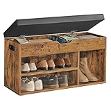 VASAGLE Schuhbank mit Sitzfläche, Sitzbank mit Stauraum, gepolstert, 3 offene Fächer, Fach unter Sitzkissen, Schuhregal für Wohnzimmer, Flur, bis 136 kg belastbar, vintagebraun LHS30BX