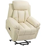 HOMCOM Fernsehsessel mit Aufstehhilfe Elektrisch, Relaxsessel mit Liegefunktion, TV-Sessel mit Fernbedienung und Seitentasche, für Wohnzimmer, Kunstleder, Cremeweiß