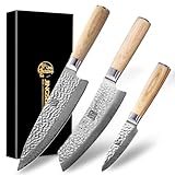 Jingseiho Damastmesser Set, VG-10 Klinge 67-Lagen Damast Schmiedestahl, SGS geprüft Scharfe Messerset Kochmesser, Santoku und Schälmesser, Langlebiges Küchenmesser Set für den Haushalt