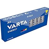 VARTA Batterien AA, 10 Stück, Energy, Alkaline, 1,5V, Verpackung zu 80% recycelt, für einfachen Grundbedarf, Made in Germany