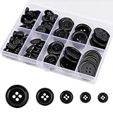 100 schwarze Harz 4-Loch große Knöpfe, Knöpfe schwarz (10-25 mm), Knöpfe für Mantel, Knöpfe zum Annähen schwarz – geeignet für das Nähen von Kleidung, Mänteln und Hemden – mit Aufbewahrungsbox