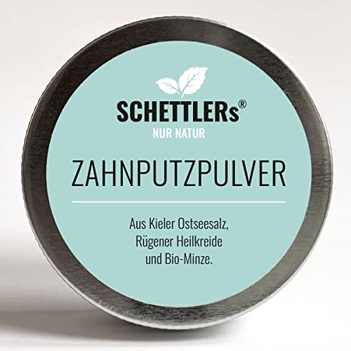 SCHETTLERs Zahnputzpulver - nur Natur: mit Kieler Ostseesalz, Rügener Heilkreide und Bio-Minze, hergestellt in Mecklenburg - 30g-Schraubdeckeldose