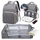 WXJHNYBS Wickelrucksack, Wickelrucksack Mit Bettfunktion Wickeltasche Groß Wasserdicht Diaper Bag Backpack Neu Geboren,Grey