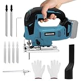 JAOGAUS Akku Stichsäge, Cordless Jigsaw für Makita 18V Akku, 6 x Saw Blade Battery Jigsaw Brushless Motor, ± 45° Tilt, 3 Stage Pendulum Stroke, 6 Speed 800-3100 RPM, LED Light (Ohne Akku)