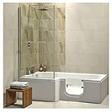 Badewanne mit Tür, Seniorenbadewanne 170x85/70x53cm mit Duschkabine,Wannenschürze und Ablauf/Sifon, Ausführung LINKS