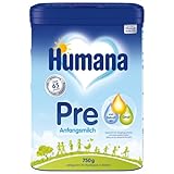 Humana Anfangsmilch Pre, von Geburt an, Milchpulver für Säuglingsmilch, zusätzlich zur Muttermilch oder als alleinige Pre Nahrung, Babynahrung mit DHA und nur Laktose, 750 g