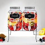 Getränke Spender Set - 2x 4l Glas mit Zapfhahn und Gestell - Saftspender Dispenser Wasserspender