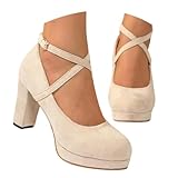 Absatzschuhe Damen Mit Absatz Pumps Elegant Und Bequem Sommer Vorne Geschlossen Riemchen Pumps Trachtenschuhe Sommerschuhe Festival Damen Sandalen Sommer Damensandalen Beige 38