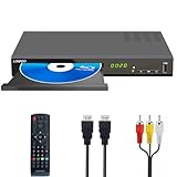 Blu-ray Player für Fernseher, Kompakter 1080P HD Bluray DVD Player mit HDMI, AV, Koaxialausgang, USB-Eingang, alle Region DVDs und Region B/2 Blu-ray Disc Player, Metallgehäuse