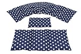 Kirschkernkissen PUNKTE 3 er Set Langes 80 x 18 cm 8 Kammer + 3 Kammer + kleines Körnerkissen Wärmekissen XXL Schulterkissen Nackenkissen Mikrowelle + Backofen (Blau Punkte, Traubenkerne)