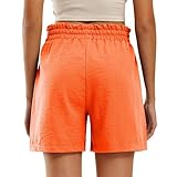 Damenhose, erweiterbare Taille, lockere Baumwolle, Sommerstoff, Kordelzug, normale Passform, elegant, leicht, Schwimmen mit Taschen, rot, M