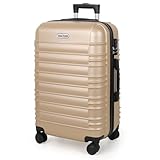MoFut Hartschalen-Handgepäck Koffer Mittelgroß aus ABS – Reisekoffer mit 4 Drehbaren Rollen (360°), Trolley mit Aluminium-Teleskopstange und 3 Stelige-Zahlenschloss (L – 65L, Champagner)
