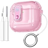 Upeak Hülle Kompatibel mit AirPods 4 Hülle, Klar Transparentes TPU mit Tresorschloss Schutzhülle für Apple Airpods 4 Generation Case 2024, Front-LED Sichtbar, mit Reinigungskit Karabiner, Rosa