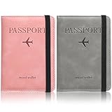 NLONLL 2 Stück Reisepasshülle PU-Leder Reisepass Hülle Passport Cover mit RFID Blocker Passport Holder Tragbare Pass Hülle für Damen Herren Kreditkarten Ausweis Reisedokumente (Grün,Rosa)