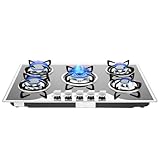 Gaskochfeld 5 Flammig, Gasherd 77,5 cm, Einbau-Gaskocher, 5 Brenner Gas Kocher für LPG und Erdgas