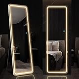 LVSOMT 153x50cm Ganzkörperspiegel mit LED-Beleuchtung, freistehender Bodenspiegel, Wandspiegel, beleuchteter Kosmetikspiegel, großer Spiegel in voller Größe, Stehspiegel für Schlafzimmer (Weiß)