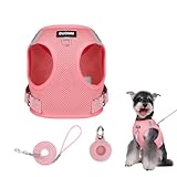 XFSRG Hundegeschirr für Kleine Hunde Atmungsaktives Rosa Brustgeschirr Verstellbares Sicherheitsgeschirr mit Leine und ID-Tag Komfortables Welpengeschirr für Spaziergänge und Training (Rosa, M)