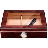 WOYZDQ Geschenk Zigarrenkiste mit Glasplatte, Desktop-Aufbewahrungsbox aus Zedernholz für 35 Zigarren, Zigarren-Humidor mit Hygrometer, großer Humidor Zigarren Humidore