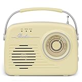 Setty Radio Retro 50's tragbarer kabelloser,FM-Radioempfang Retro Vintage Radio als Küchendeko mit USB SD- Card, Aux Funktion Beige