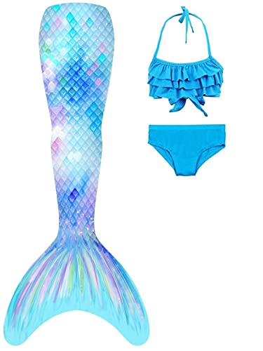 DNFUN Mädchen-Meerjungfrauenschwänze-mit Bikini-zum Schwimmen,ohne Monoflosse 3 Stück – Meerjungfrauen-Schwimmkostüme für Kinder,ohne Monoflosse-2 cmr4,120
