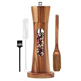 Uallsny Pfeffermühle Holz Salz und Pfeffer mühle mit Untersetzer Manuell Gewürzmühle verstellbarem Keramikmahlwerk Salzmühle für Pfeffer Salz Gewürze Höhe 20 cm
