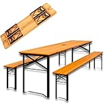 DIVID® Bierzeltgarnitur 3-teiliges Set, Klappbar und portabel, Festzeltgarnitur, 2 Bänke & 1 Tisch, Schirmhalter, Holz, Sitzgarnitur, Biertisch, 170x46x75, Gartenmöbelset,