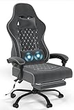 Devoko Massage Gaming Stuhl, Racing Gamer Stuhl aus weichem Hightech-Stoff mit Massage-Lendenwirbelstütze, Fussrasten, 150 kg Belastbarkeit, Ergonomischer Bürostuhl (Grau-New)