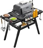 BBQ-PLUS Grillständer für Ninja Woodfire Outdoor-Grill, tragbarer, verstellbarer Grillwagen für Ninja OG700 OG800 OG900 Serie Smoker Blackstone 43,2 cm Grillplatte, Klapptisch mit Ablage