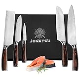 JONETSU Profi Küchenmesser Set 5-teilig Premium Japanisches Messerset Hochwertiger Edelstahl Ergonomischer Griff aus Pakka-Holz - mit Geschenkbox