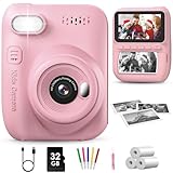GREENKINDER Sofortbildkamera Kinder,14MP 3.0 Zoll Bildschirm Kinderkamera Sofortbildkamera mit 32G Karte,Druckpapier & Farbigen Stiften,1080P Kamera Kinder Sofortdruck, 3-12 Jahren