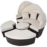VONLUCE 5-teilige Sonneninsel Outdoor mit Faltbarem Sonnendach Sonnenliege Rattanmöbel inkl. Kissen und Auflagen Gartenliege Polyrattan-Lounge Sunbed Gartenmuschel Gartenmöbel, Beige