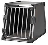 TRIXIE Hunde-Transportbox Aluminium in graphit – M: 55 × 61 × 74 cm, stabile und geräuscharme Hundebox mit abgeschrägten Seiten, Sicherheitsverschluss & rutschfester Liegematte – 39337