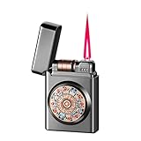 Winddichtes Jet-Flame-Feuerzeug, nachfüllbares Butan-Fackelfeuerzeug, einstellbare rote Flamme, geeignet for Outdoor-Camping-Reisen(Black 1)