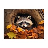 WZYWHJ Teppiche, Wohnzimmer-Fußmatten, Läufer, rutschfest, Kinderzimmermatte, Spielteppich, 160 x 121,9 cm, Waschbär im Herbstbaumlochdruck