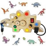 Goffii Montessori Spielzeug, Kinder Activity Busy Board Dinosaurier Spielzeug ab 1 2 3 4 Jahre, Sensorisches Holzspielzeug, Lichtschalter Lernspielzeug Motorikspielzeug für Kleinkinder Jungen Mädchen