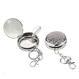 2 Stück Tragbar Tasche Aschenbecher, Mini Edelstahl Fahrzeug Zigaretten Aschenbecher mit Schlüsselanhänger und Zigarettenhalter, Moderne Reiseaschenbecher für Reisen Camping und Outdoor(Silber)