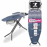 EUROGOLD® XXL Bügelbrett 130x48cm [INKL. TURBOBEZUG & ÄRMELBRETT] - Bügelbrett für Dampfbügelstation (Made in Europe) - Bügelbrett mit Steckdose - Bügeltisch Ironing Board - Stabil & Höhenverstellbar