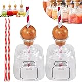 Patron Wiederverwendbare Becher mit Strohhalm, leere Flaschen für Getränke, Mini-Likörflaschen, 375 ml, transparenter Acryl-Kunststoffbecher für Saft, Champagner, Wein, Alkohol, Cocktail, Tequila