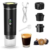 Tragbare Espressomaschine, 3-in-1 Kapsel Kaffeemaschine Elektrische Camping-Kaffeemaschine mit USB, Selbsterhitzung, 20 Bar Mini Reisekaffeemaschine für Camping Reise Wandern Büro, Schwarz