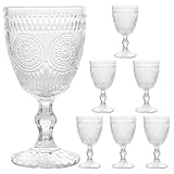 KOMABLEN Weingläser Vintage 6er Set, 300ml Embossed Origami Kelchgläser, Weißweingläser Kelche Spülmaschinenfeste, Wassergläser Weinkelche für Eistee, Bier, Saft, Cocktails, Whisky