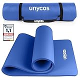unycos - Gymnastikmatte - Yogamatte Rutschfest【183x60 cm】NBR 15 mm Dicke | Inkl. Tragegurt und E-Book mit Übunge, Sportmatte Ungiftig für Fitness, Pilates & Gym, Home Sport (Blau)