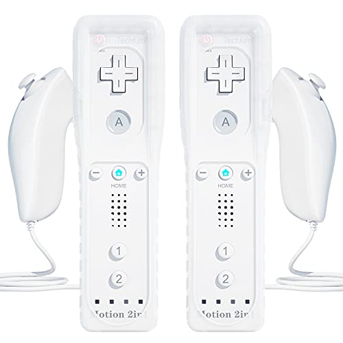 TechKen Wii Controller Set,Remote für Wii mit Motion Plus und Nunchuk Fernbedienung für Wii Kontroller mit Nunchuck Silikonhülle Handschlaufe