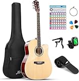 Moukey 41 in Acoustic Guitar kits for Beginners Adults 4/4 Guitarra Acustica with Chord Poster, Gig Bag, Tuner, Steel Strings, Capo, Strap, Natural